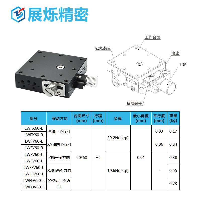 微型手动微调平台XEG/XYEG60/EJJ02/EJK02/XZEG/XYZEG燕尾槽滑台