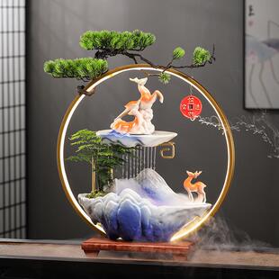 国潮流水招猫财招手创摆件意客厅办室公桌面玄关乔迁新居开ZHI业