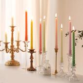 彩色扭扭螺旋长杆蜡烛家用无烟无味结婚烛光晚餐烛台氛围装 饰摆饰