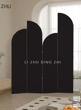 纯黑色屏风隔断客厅床边办公室公司试衣间遮挡背景墙可折叠屏定制