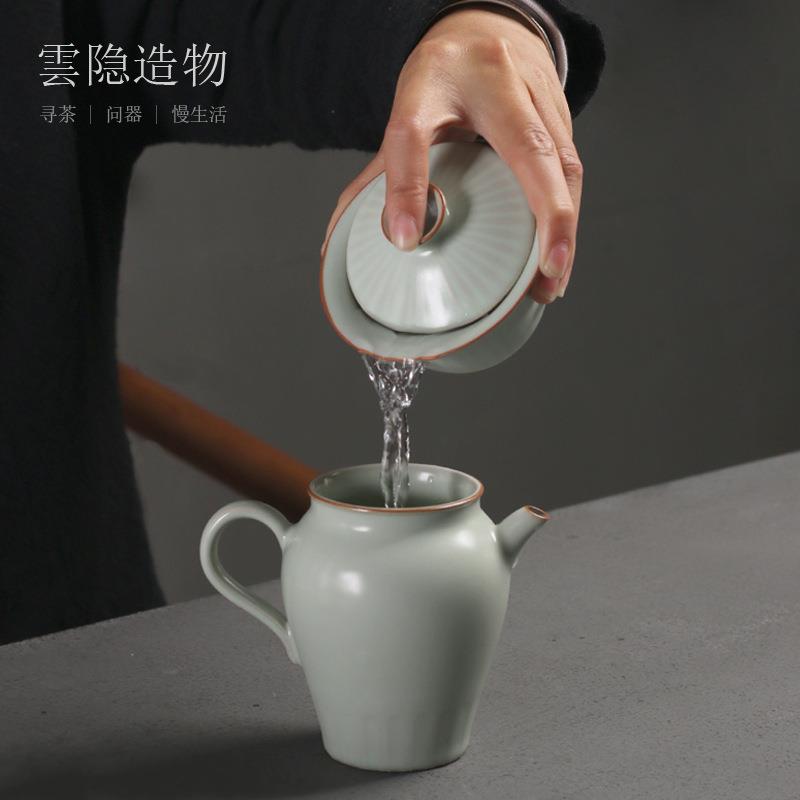 新款直销天青汝窑盖碗 茶杯单个家用功夫茶具窑 冰裂陶瓷中式二才