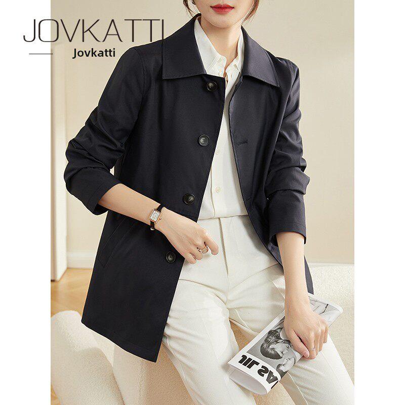Jovkatti女士风衣外衣娇小2025春秋季新风格英式风格休闲修身外衣