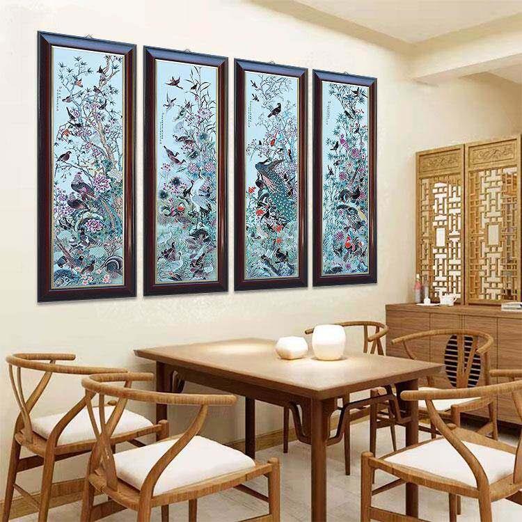 新中国风瓷板画梅、兰、竹、菊陶瓷壁画手绘墙画入口挂画客厅装饰