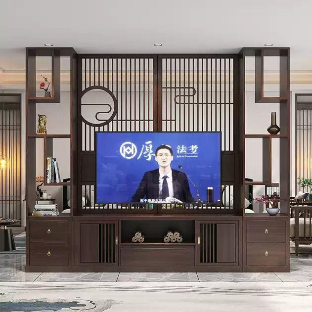 新中式实木电视柜收纳置物架装饰现代屏风隔断墙入户正对大门客厅