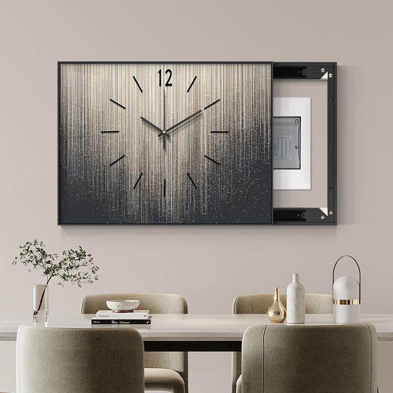 轻奢电表箱装饰画带钟表现代简约横款弱配电箱开关盒推拉免打孔