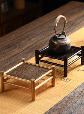 手工竹编四脚小茶台藤编日式茶道干泡台壶托便携置物架摆件展示架