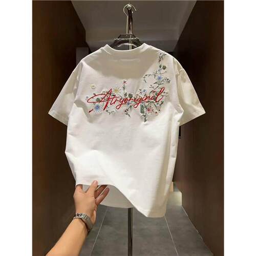 MAROLIO~国潮彩绘花卉刺绣短袖男士潮牌痞帅时尚百搭圆领休闲T恤