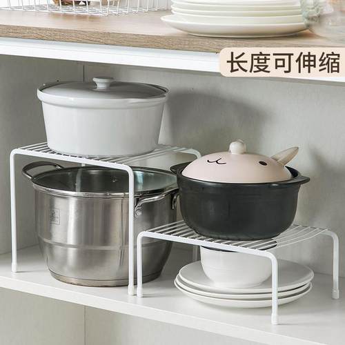 橱柜内调料架厨房隔板置物架桌面收纳架子可伸缩多功能柜子分层架