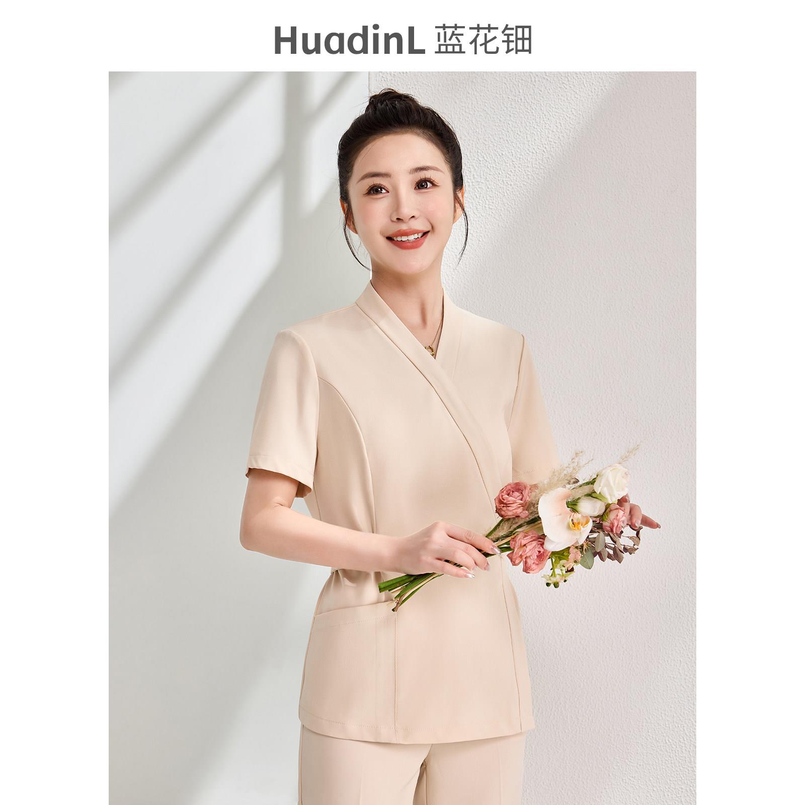 高端美容师工作服女夏季短袖透气美容院足浴足疗养生馆技师服套装