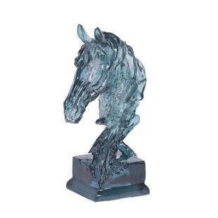 北欧浅蓝色马头树脂摆件后现代酒店别墅展厅玄关动物软装 饰品