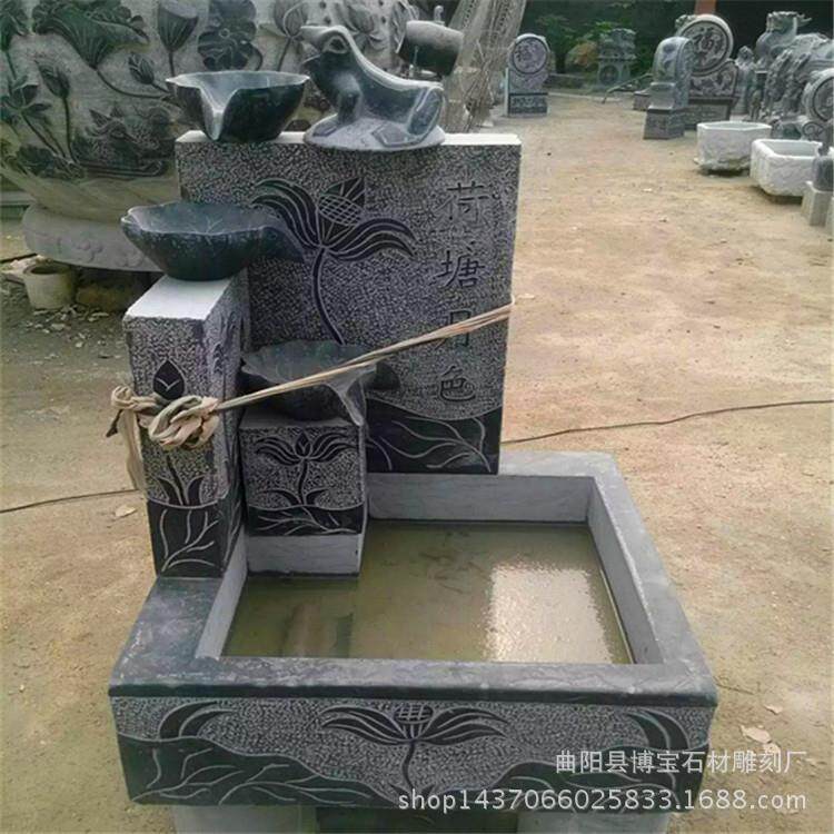 仿古石青石多层盆流雕水庭院荷叶循环流水石603-养雕鱼池鱼缸摆件