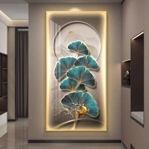 led带灯入户玄关装饰画走廊过道简约现代挂画银杏壁画装饰画