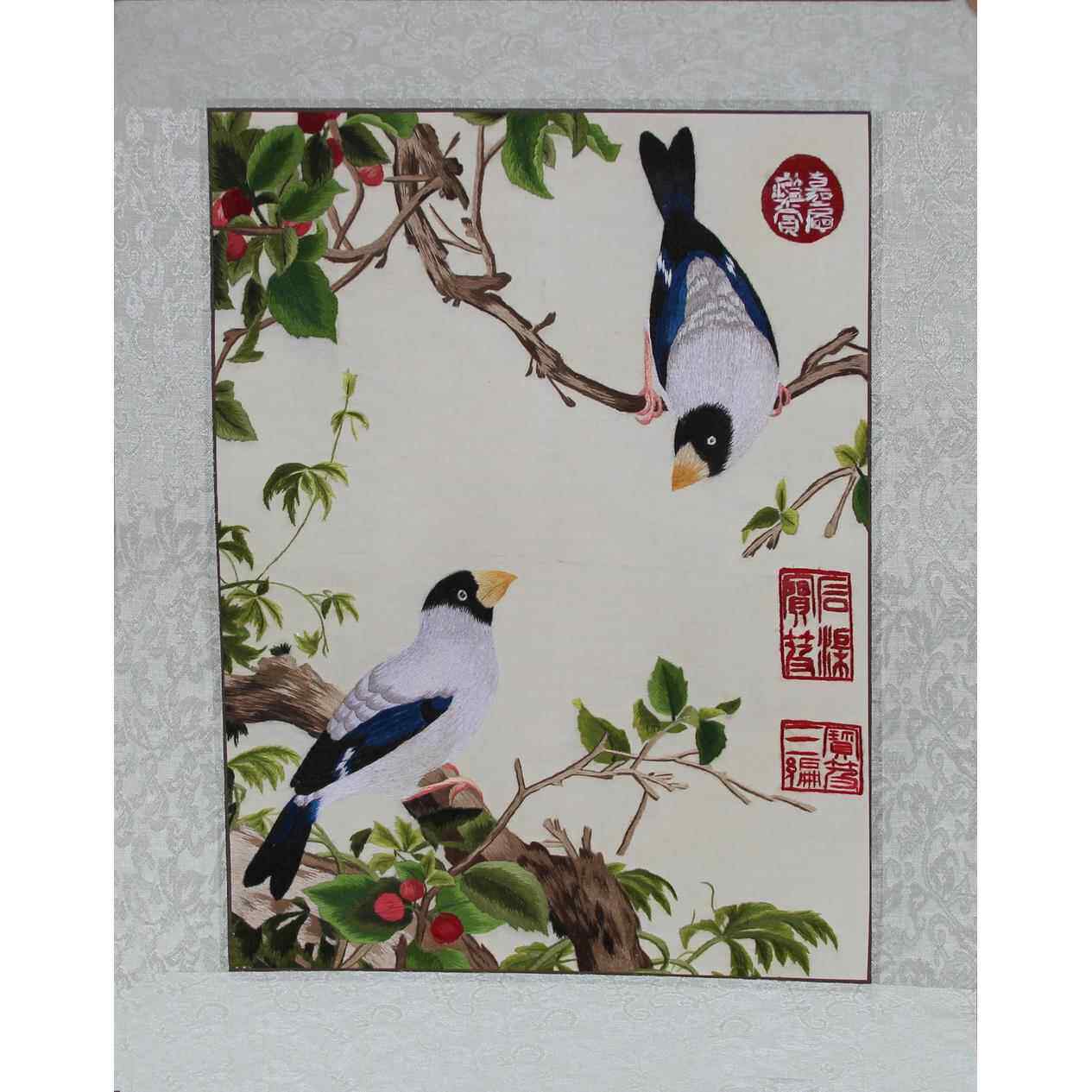 苏州刺绣客厅书房办公室装饰画手工苏绣软裱画郎世宁花鸟