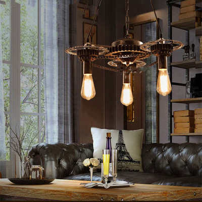 齿轮吊灯 个性创意 餐厅咖啡厅酒吧吊灯loft乡村 复古工业风 木头