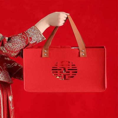 毛毡喜字礼品袋中国风伴娘婚礼伴手礼喜糖袋大号结婚回礼盒手提袋
