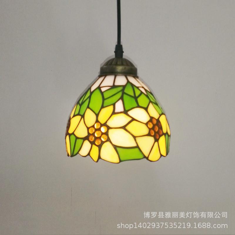 复古地中海创意蒂凡尼彩色玻璃田园餐厅吧台走廊过道三头吊灯