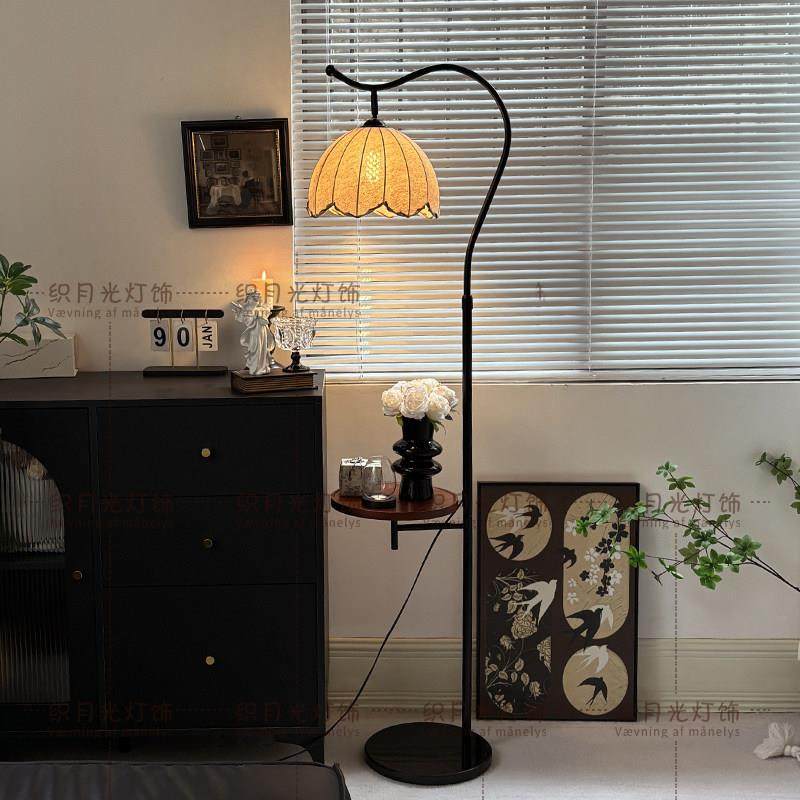 中古落地灯客厅沙发旁边几一体高级感法式覆古风卧室床头置物台灯