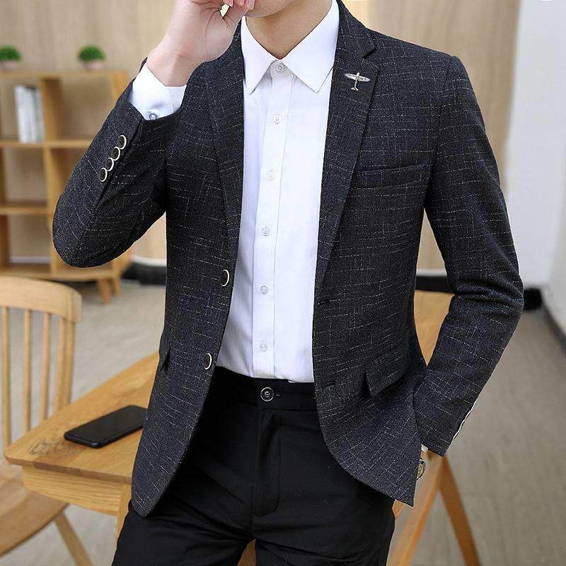 男子西装2025新时尚条纹英俊单西方青年韩式修身休闲小西装上衣夹