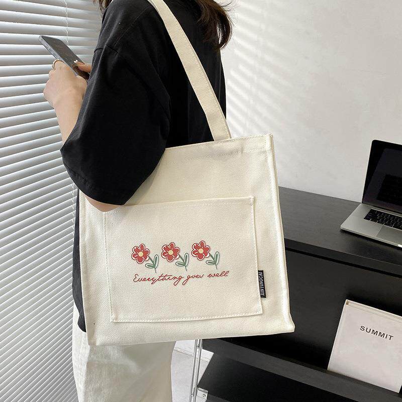 厂家新款加厚帆布包日常搭配单肩包学生上课收纳包外出手提包定制