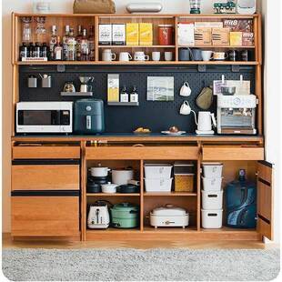 餐边柜落地款 樱桃木黑白岩板现代简约储物柜抽屉水桶柜置物柜家用