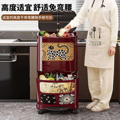 金猫厨房垃圾桶多功能家湿腰大YM608-5容量可移动免弯垃用圾干分