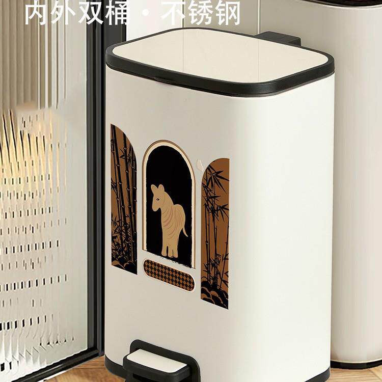美式垃圾桶家用厨房免弯腰踩踏浴室房间客厅书房不锈钢大容量纸篓