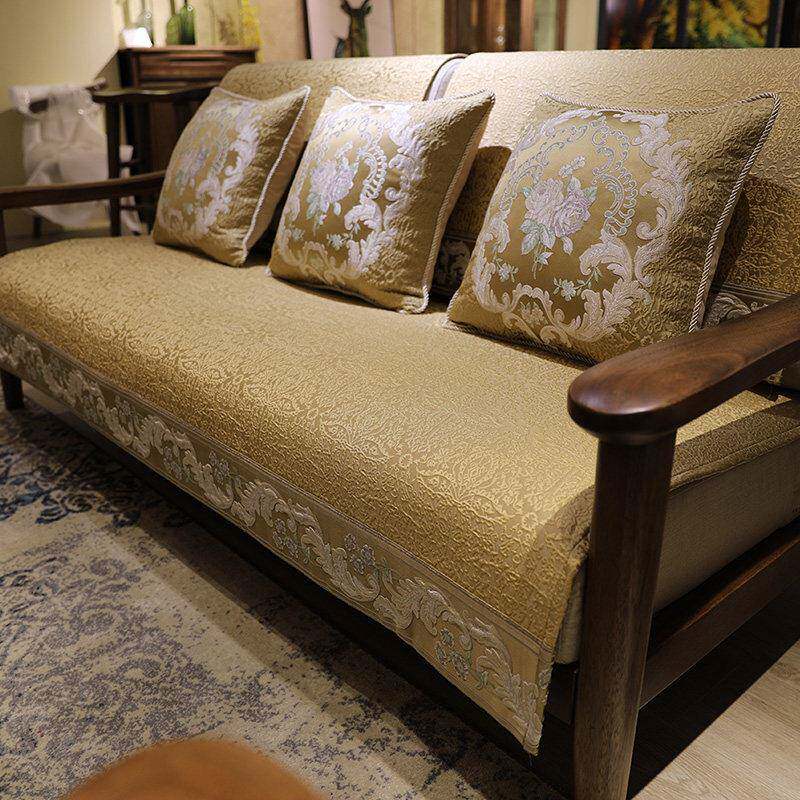 新中式沙发垫现代四季通用防滑实木布艺坐垫子客厅沙发套罩笠定做