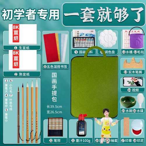6BVQ国画颜料初学者套装中国画用品工具全套水墨画12色24色毛笔入