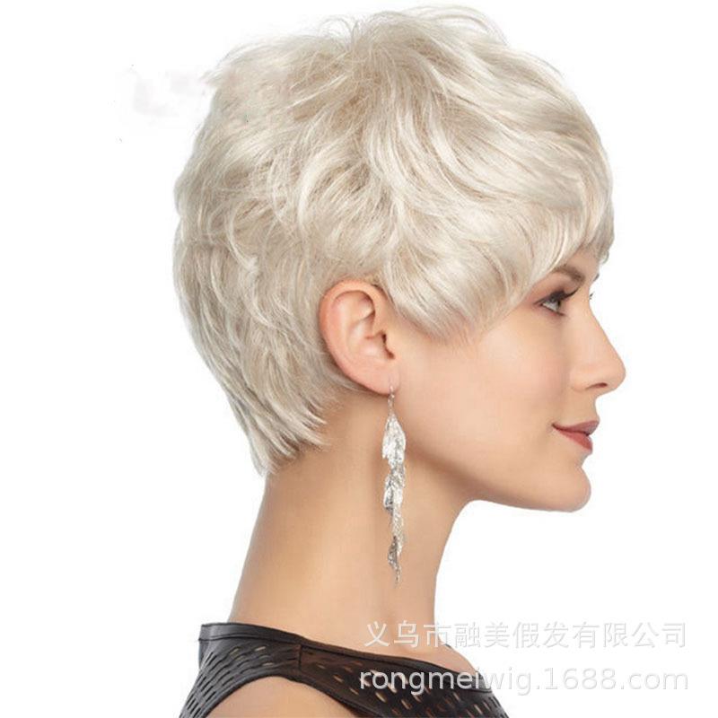 新款直销欧美假发女 短发微卷 bobo头化纤亚光高温丝玫瑰网白金假