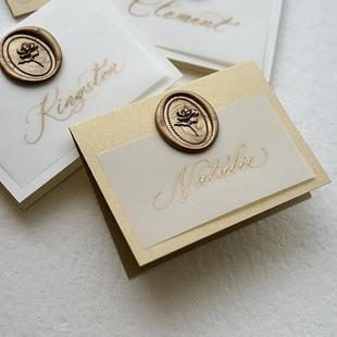 婚礼折叠席位卡婚宴宾客名卡座位卡宴会名牌欧式晚会坐席卡代手写