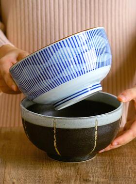 进口盖美浓烧瓷汤面碗下日式复古釉彩深口圆碗家用沙拉碗浇510060