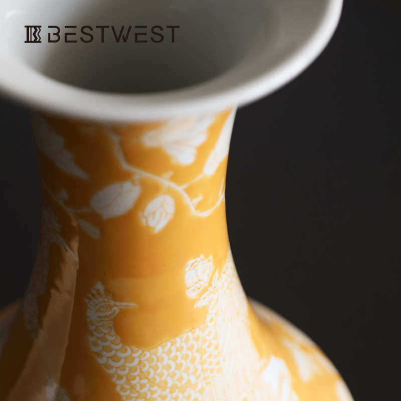 博西家居 黄底孔雀花卉长颈花瓶台灯家居轻奢储藏罐装饰品套装,家居饰品,花瓶,淘宝优惠券,粉丝福利购,淘宝优惠卷