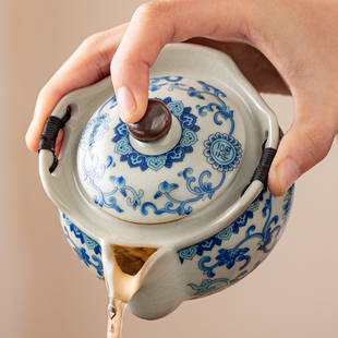 青花汝窑手抓壶盖碗茶杯单个高档泡茶壶防烫茶碗带盖家用功夫茶具