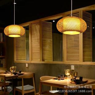 新162式吊灯日式厅灯具禅意格茶室灯笼仿古中风国中风鸟餐笼竹编