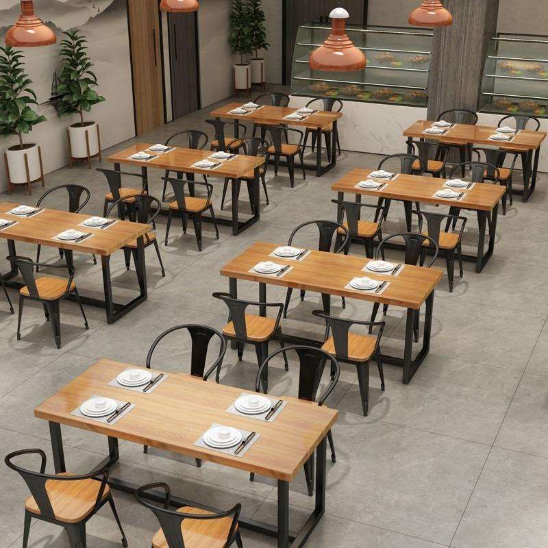 原木风烧烤店火锅店电磁炉一体餐桌椅商用小吃店面馆实木桌椅组合
