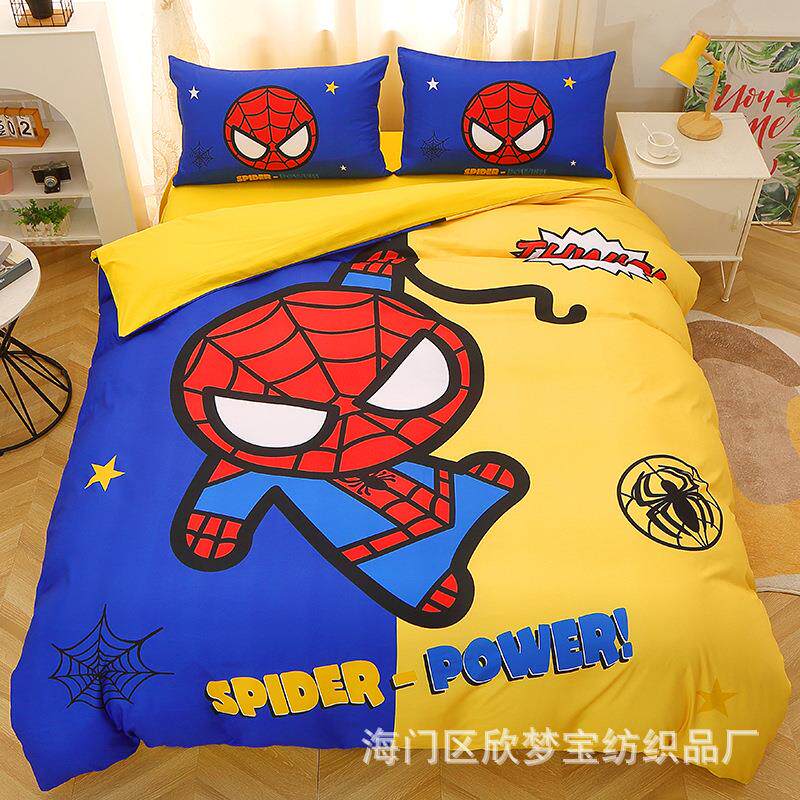 蜘蛛侠磨毛四件套男孩床单人被套床笠床上用品儿童学生宿舍三件套