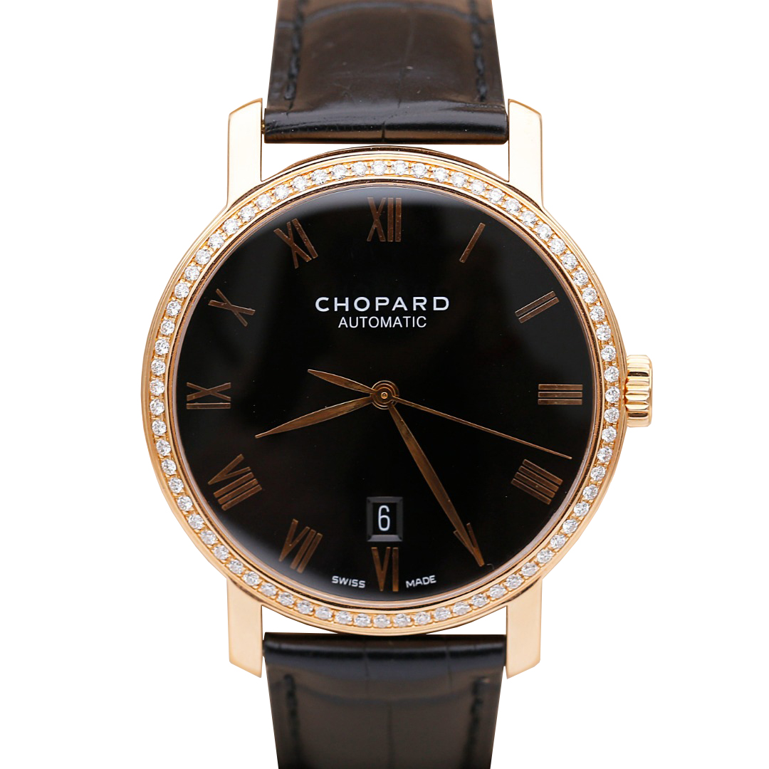 黑盘[9.8新]萧邦CLASSIC系列玫瑰金161278后镶钻自动机械男表40mm