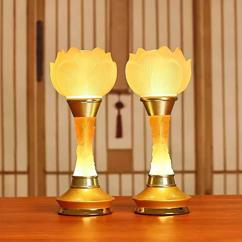 琉璃莲花灯佛灯供灯家用佛台摆设灯七彩大号仙家道家黄光插电灯