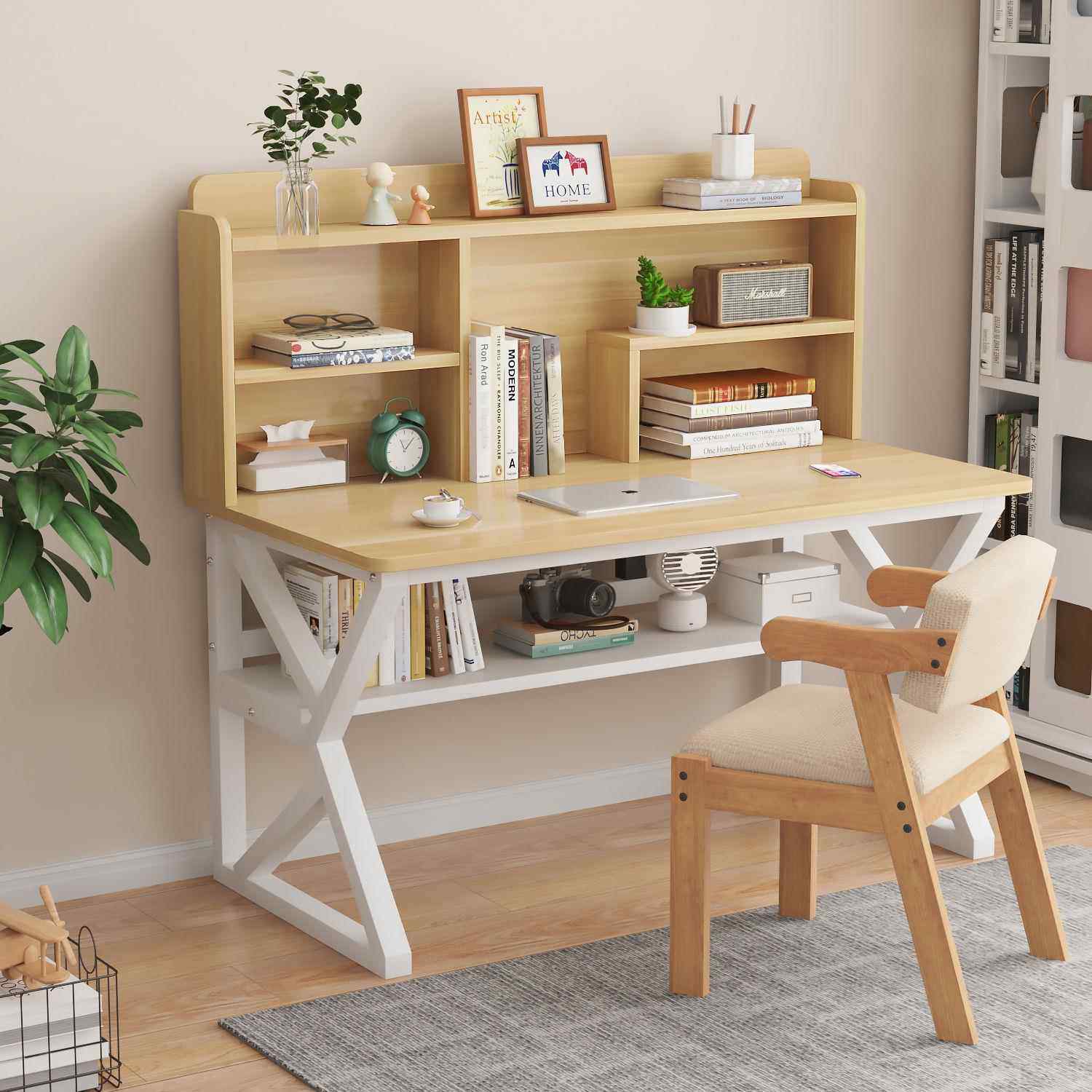 现代简约书桌带架合学生学桌组写字书桌家用电习脑80091办公台式