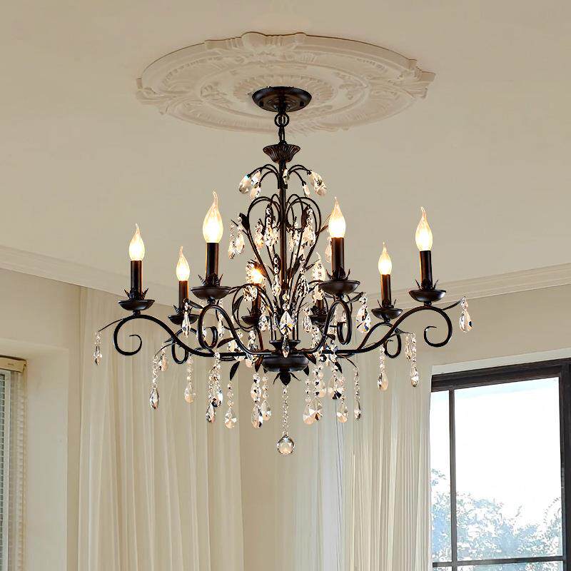 法式黑色水晶吊灯大气客厅吊灯高端轻奢创意卧室灯蜡烛餐厅灯具
