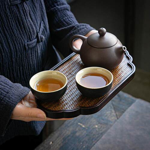 祥重竹席面干垫泡盘宋席竹茶盘复手工云型古创GPT02意茶托家用壶