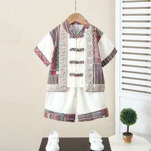 正品男童夏儿款少民族风套装回族壮族苗族傣彝族维数吾尔幼园演出