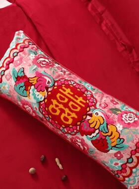 『鸯囍事』抱枕式房床头长条靠枕新中鸳红色喜字结婚KBN靠婚背