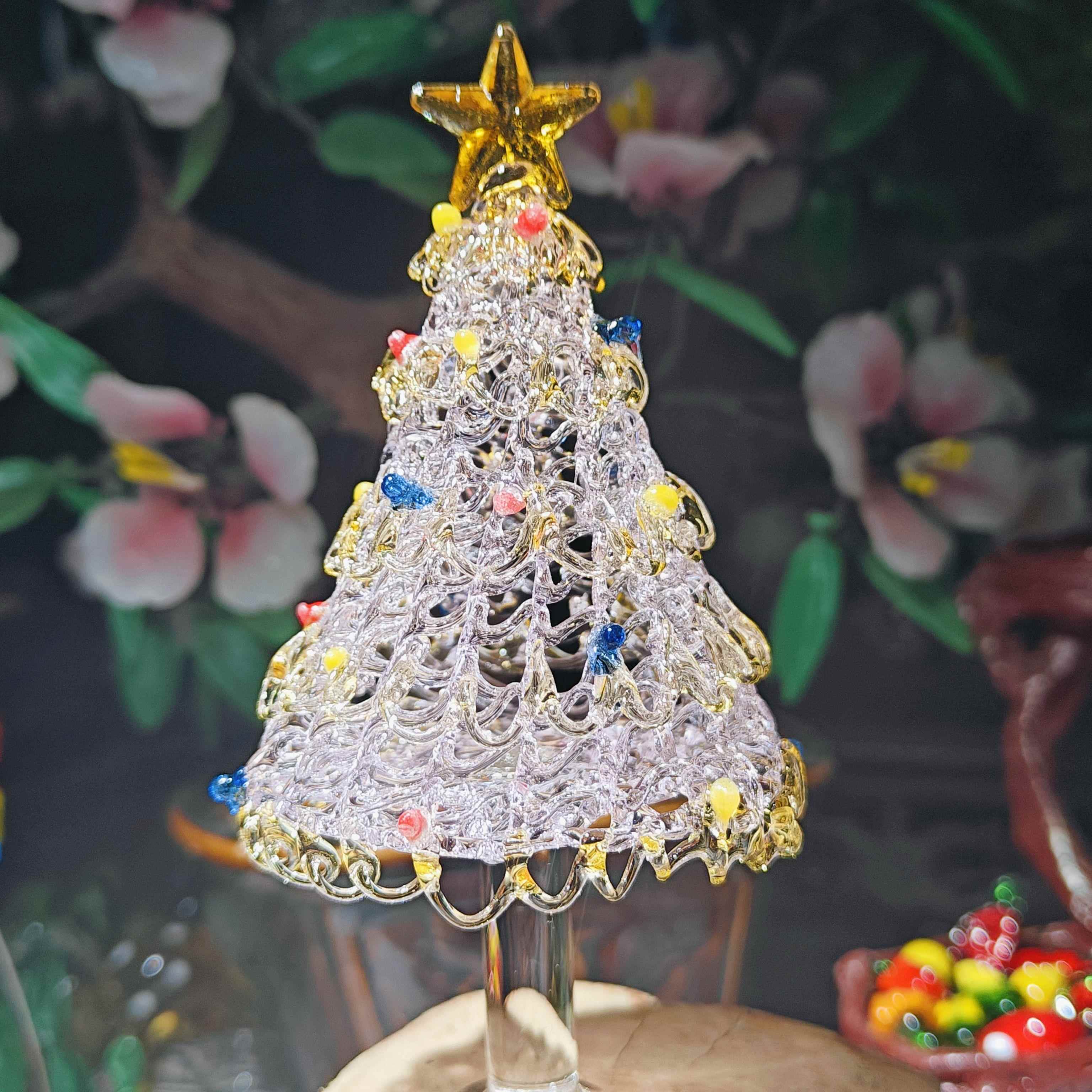 淄博纯手工琉璃耶诞树拉丝透明桌面摆件装饰品创意耶诞节生日礼物