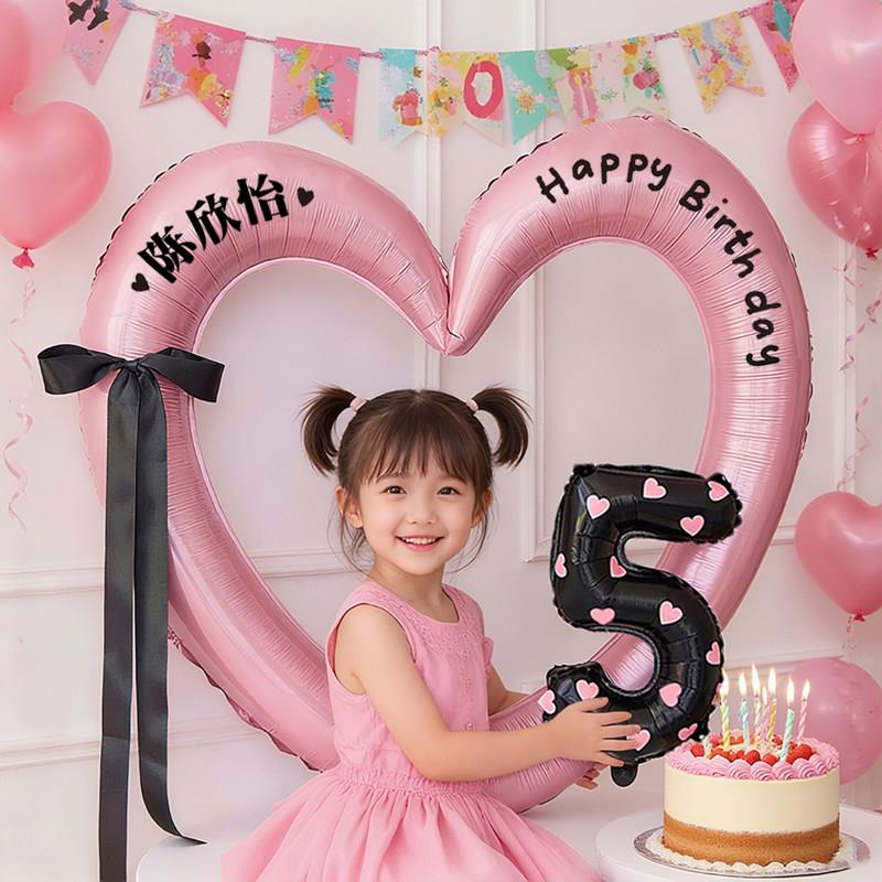 儿童周岁派对装饰 镂空大爱心相框气球 女孩生日场景布置拍照道具