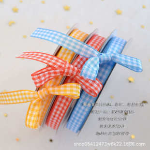 發(fā)飾絲帶服裝 鮮花禮品包裝 蝴蝶結蛋糕材料格子現(xiàn)貨彩帶1cm批發(fā)帶