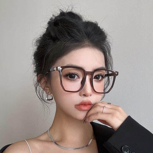 冷茶色大框眼镜女款高级感显脸小素颜神器粗框方圆脸方框装饰复古