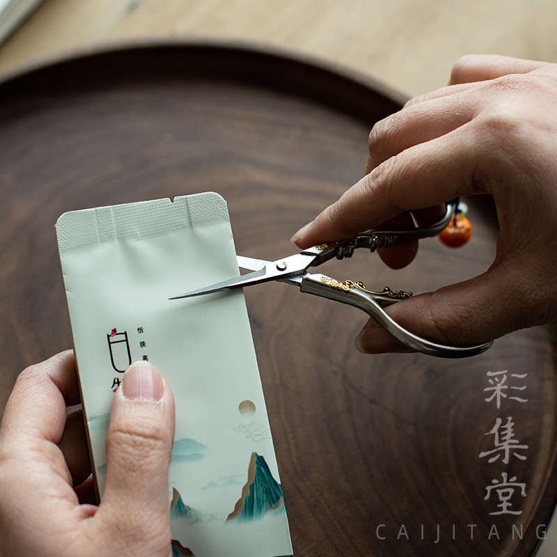 彩集堂 茶艺专用剪 秀气古典不锈钢小剪刀茶叶包袋剪茶具饰品配件