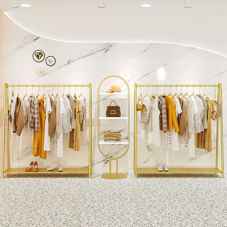 服装店展示架批发女装店落地式金色货架童装店挂衣架中岛架陈列架
