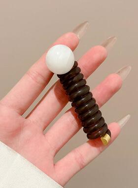 珍珠电话线直条发圈女高级感马尾编发皮筋发绳泡泡辫扎头头绳头饰